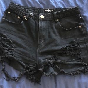 Black denim shorts